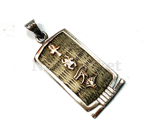 Egyptian Wide Personalized Sterling Silver Cartouche With Hieroglyphic table On The Back  ,10 characters Name Cartouche Charm