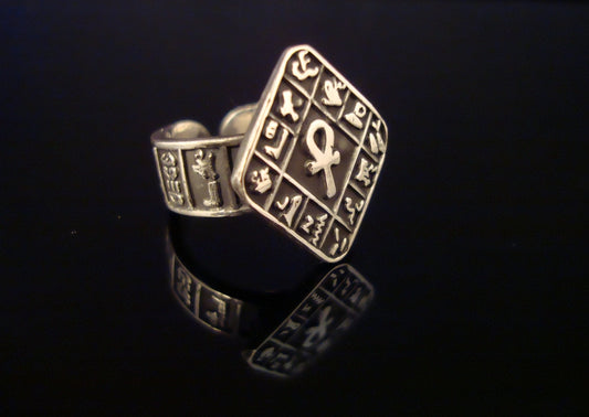 Egyptian Solid Sterling Silver Key Of Life Ring Life Key Ankh And Hieroglyphics Ring Cross Life Key Jewelry
