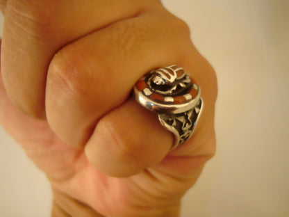 Breathtaking Egyptian Sterling  Silver Inlaid Carnelian Raised Scarab Ring