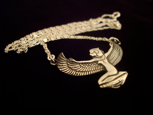 Beautiful Egyptian Sterling Silver Winged Isis Necklace Isis Sterling Silver Necklace Egyptian Isis