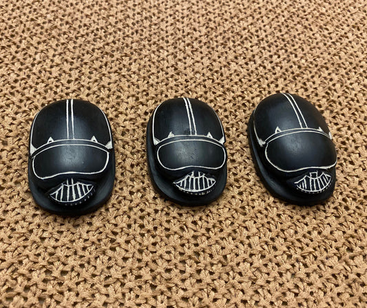 Group Of 3 Black Outstanding Black Scarabs Khepri The Sacred Beetle Statue