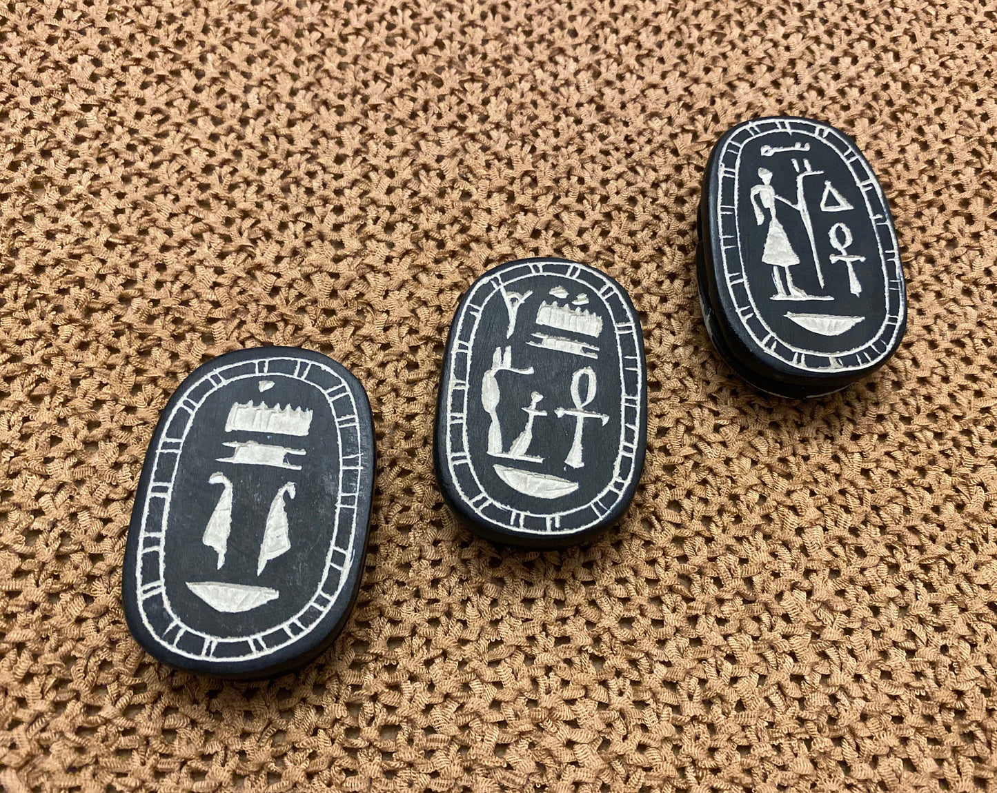 Group Of 3 Black Outstanding Black Scarabs Khepri The Sacred Beetle Statue