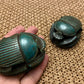 Outstanding Group Of Two Glazed Faience Scarabs Beetle Statue with Hieroglyphic On