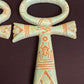 Magnificent Group Of 3 Faience Glazed Ankh Life Key Figures With Eye Of Horus On