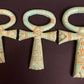 Magnificent Group Of 3 Faience Glazed Ankh Life Key Figures With Eye Of Horus On