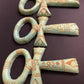 Magnificent Group Of 3 Faience Glazed Ankh Life Key Figures With Eye Of Horus On