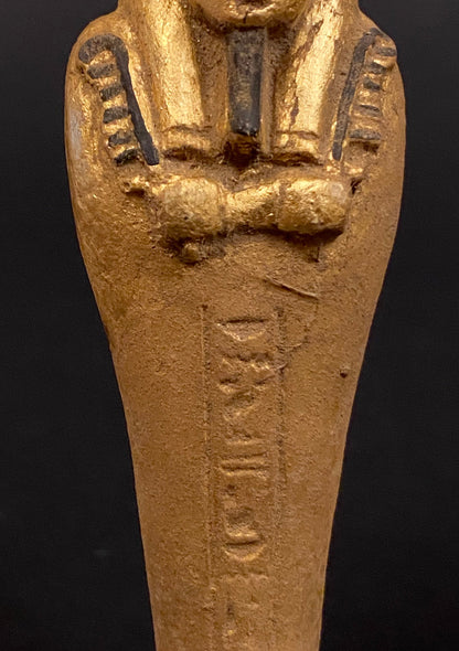 Unique Ancient Egyptian Gilded Ushabti Wearing a tripartite Wig Statue