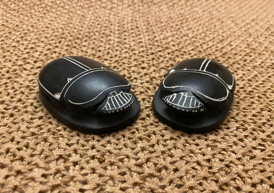 Group Of 2 Outstanding Black Scarabs Khepri The Sacred Beetle Statues