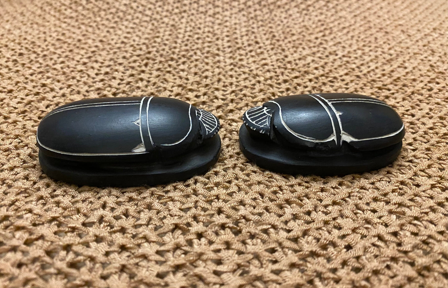 Group Of 2 Outstanding Black Scarabs Khepri The Sacred Beetle Statues