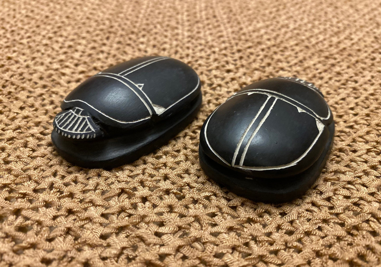 Group Of 2 Outstanding Black Scarabs Khepri The Sacred Beetle Statues