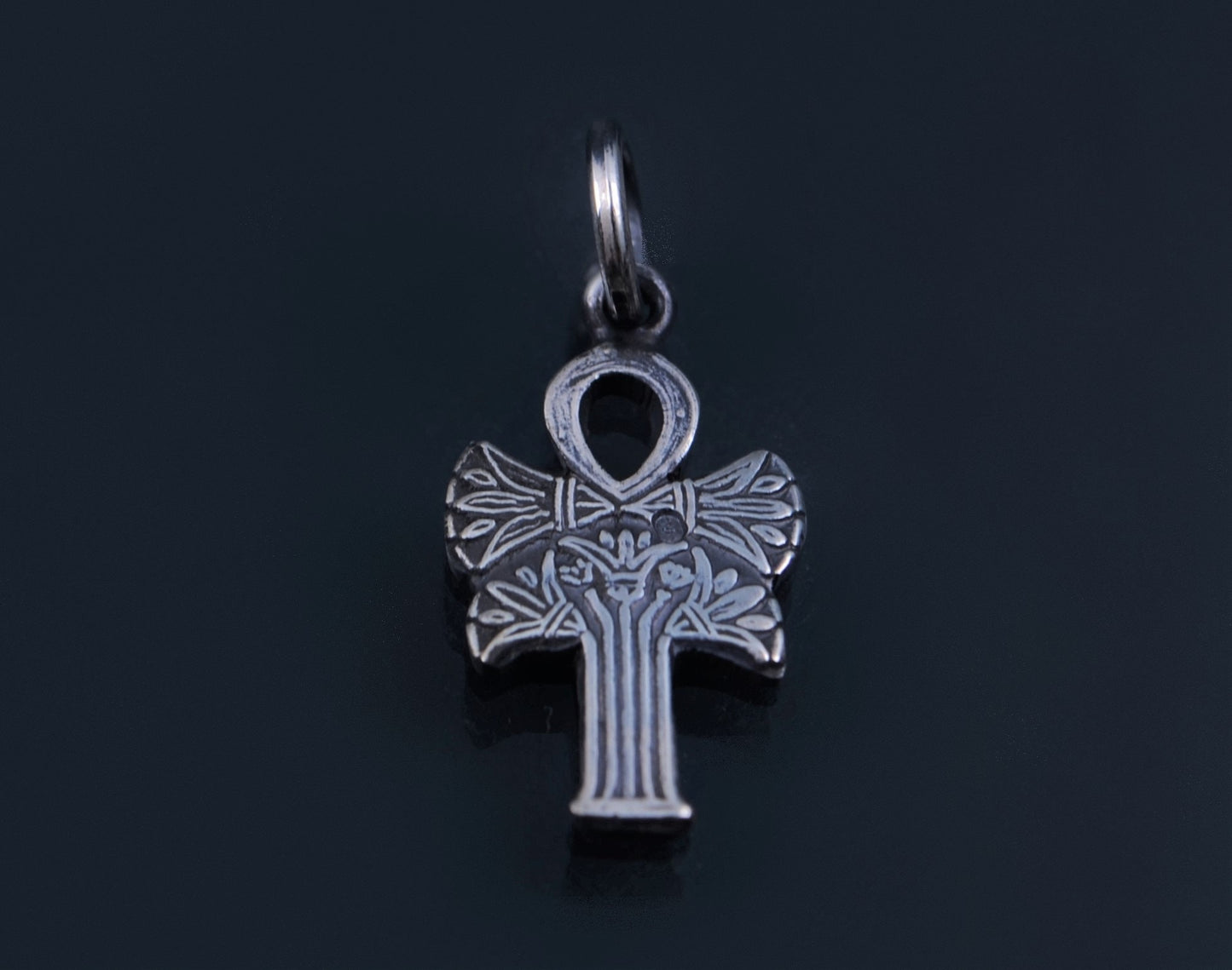 Egyptian Solid Silver Hallmarked Key Of Life Ankh Life Key Lotus Oxidized Pendant Charm