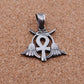 Egyptian Open Work Solid Silver Ankh Life Key Flanked By Two Lotus Flowers Pendant Charm