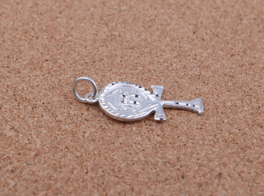 Shiny Egyptian Laser Cut Solid Sterling Silver Life Key Ankh With Scarab Pendant Charm