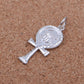 Shiny Egyptian Laser Cut Solid Sterling Silver Life Key Ankh With Scarab Pendant Charm