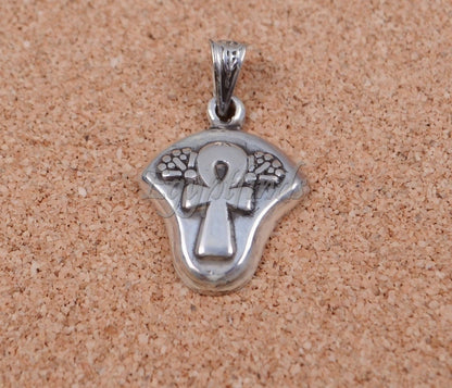 Beautiful Egyptian Thick Sterling silver Ankh Lotus pendant charm