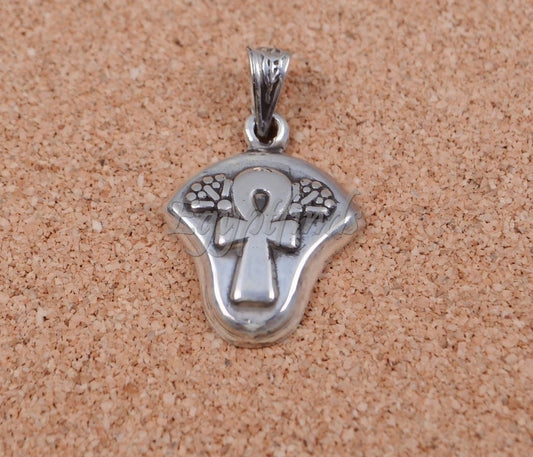 Beautiful Egyptian Thick Sterling silver Ankh Lotus pendant charm