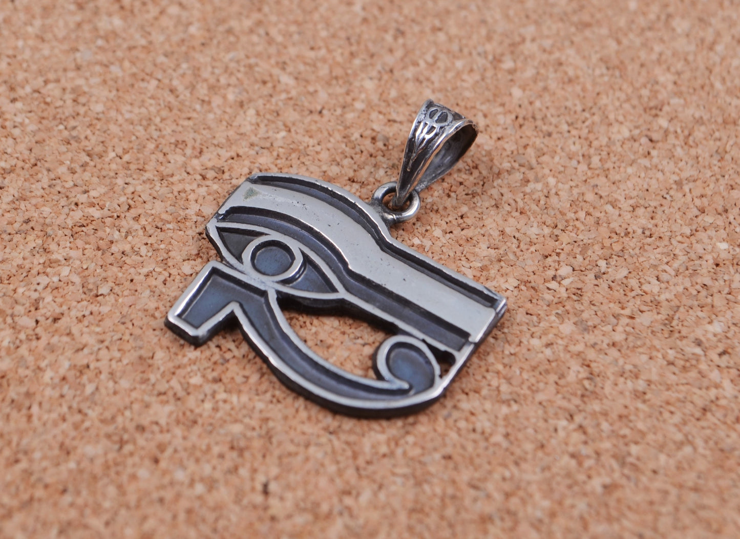 Egyptian Sterling Silver Detailed Oxidized Eye Of Horus Pendant Charm The Eye of Ra