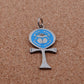 Lrg Egyptian Hand Made Sterling Silver enameled Ankh Life Key With Scarab Charm