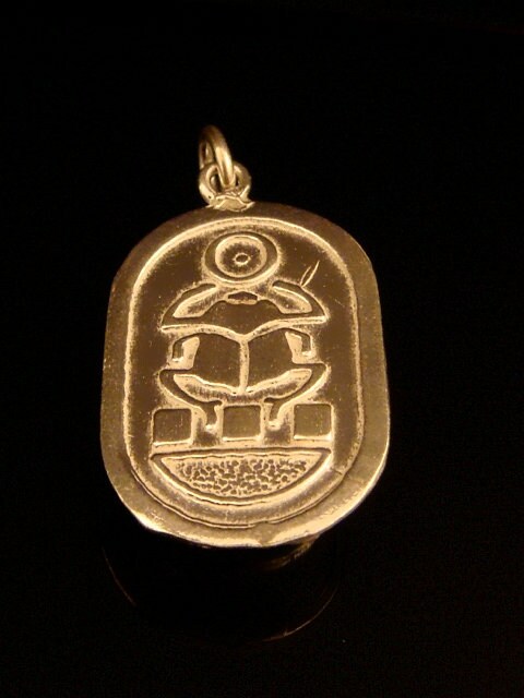 Large Egyptian Sterling Silver Turquoise Enamelled Scarab Luck Charm