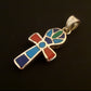 Egyptian Sterling Silver Inlaid life key Ankh Key of Life Pendant Charm With Lotus Inside