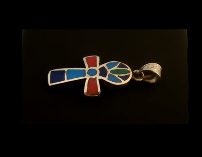 Egyptian Sterling Silver Inlaid life key Ankh Key of Life Pendant Charm With Lotus Inside