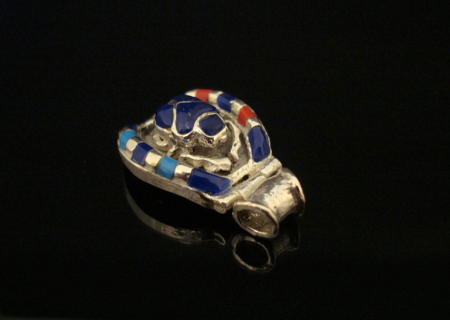 Large Egyptian Hand Crafted Sterling Scarab Inlaid Silver Luck Charm Pendant