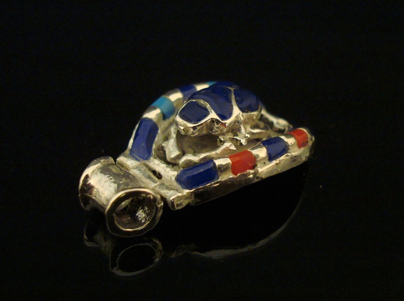 Large Egyptian Hand Crafted Sterling Scarab Inlaid Silver Luck Charm Pendant