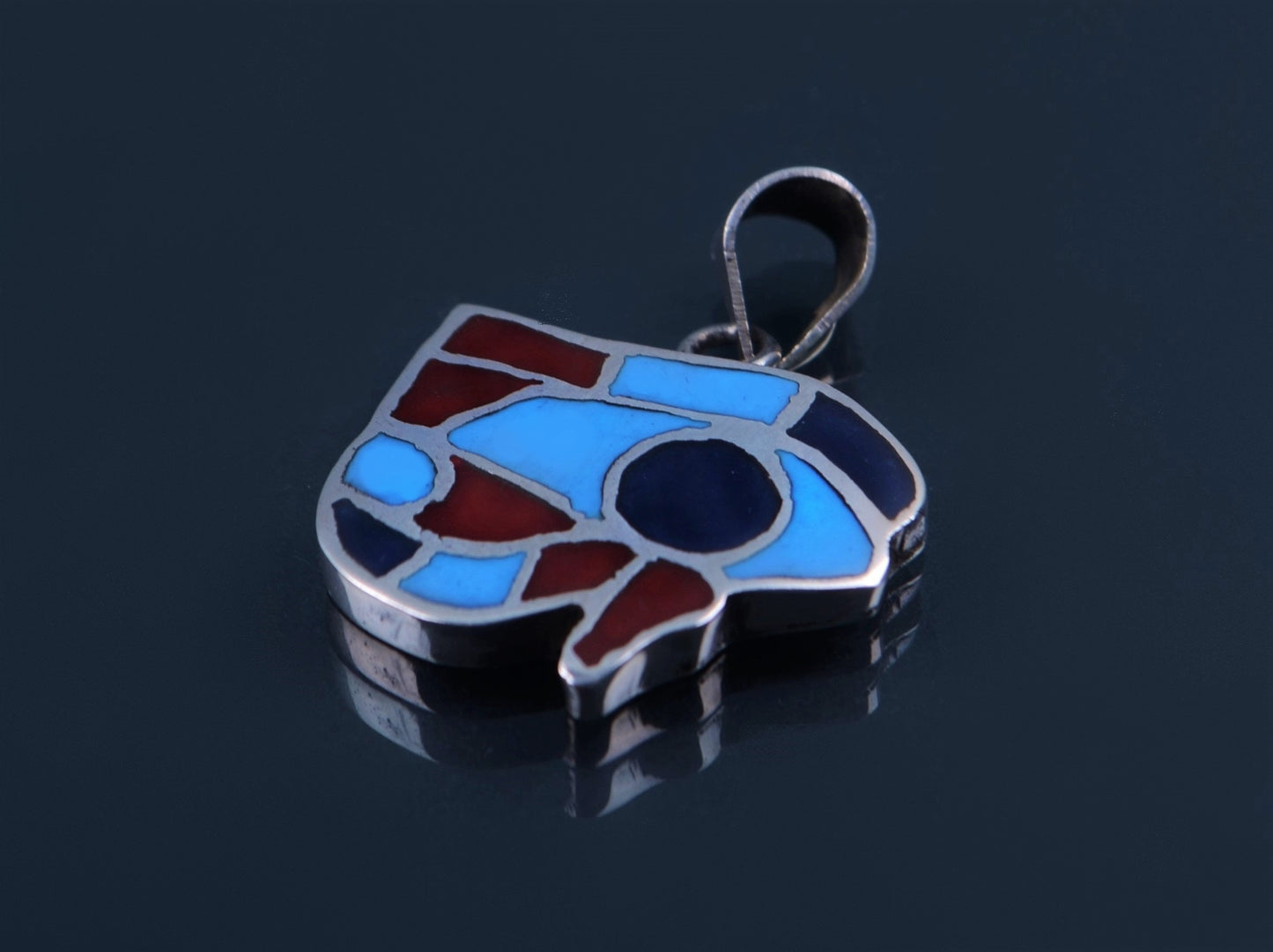Egyptian Solid Sterling Silver Raised Colored Inlaid Eye Of Horus Charm Pendant