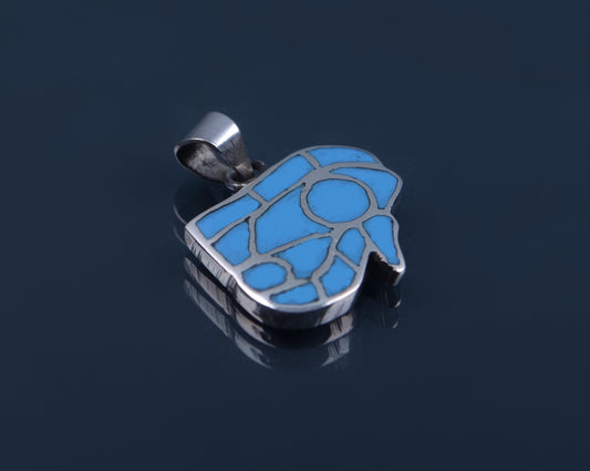 Egyptian Solid Sterling Silver Raised Turquoise Inlaid Eye Of Horus Charm Pendant