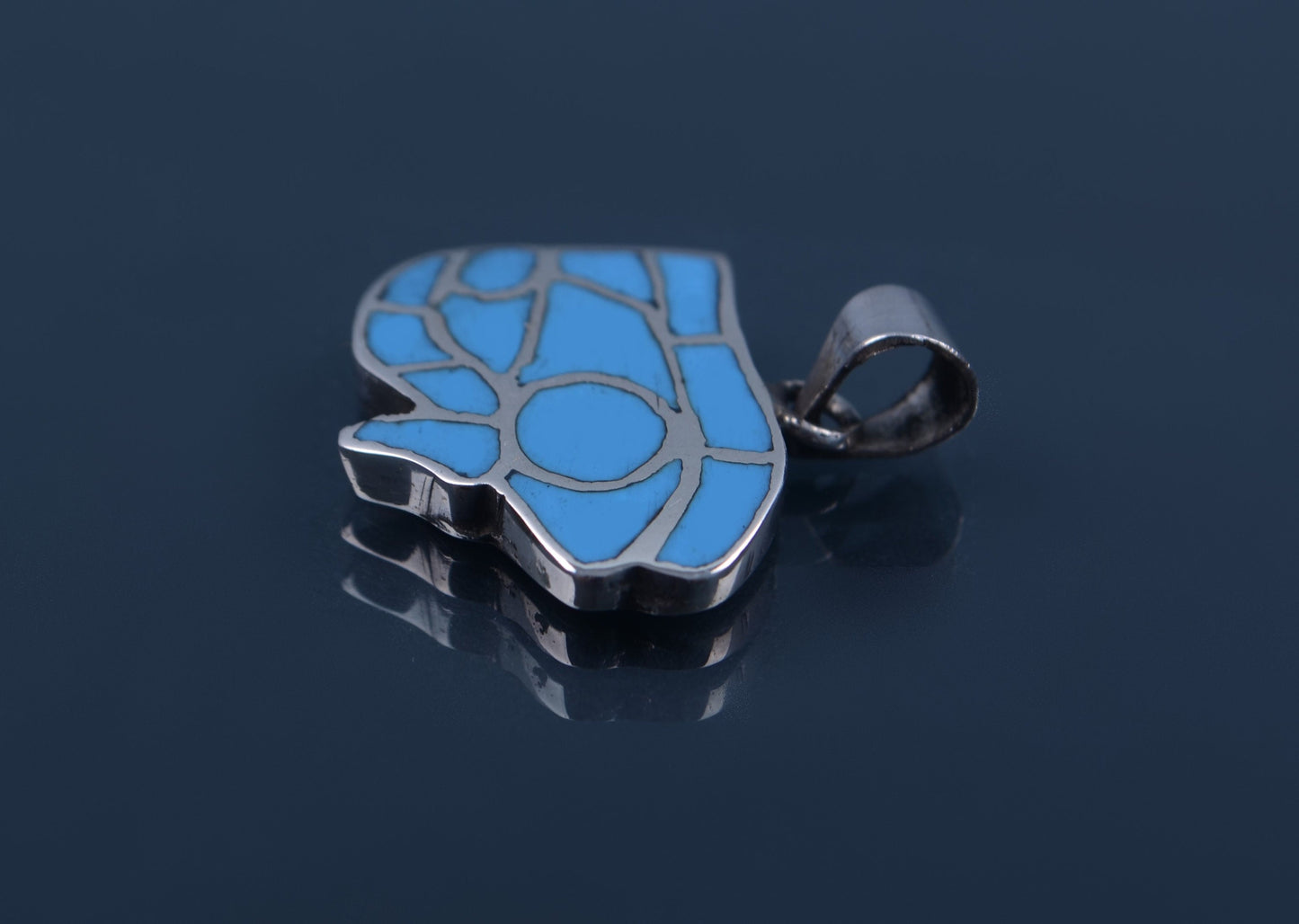 Egyptian Solid Sterling Silver Raised Turquoise Inlaid Eye Of Horus Charm Pendant