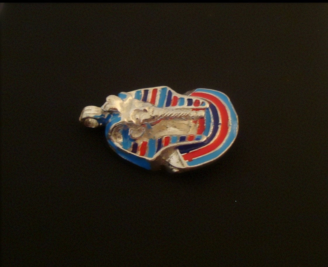Egyptian Solid Sterling Silver Enameled Tutankhamun Tut Mask Charm Pendant Tutankhamun mask charm