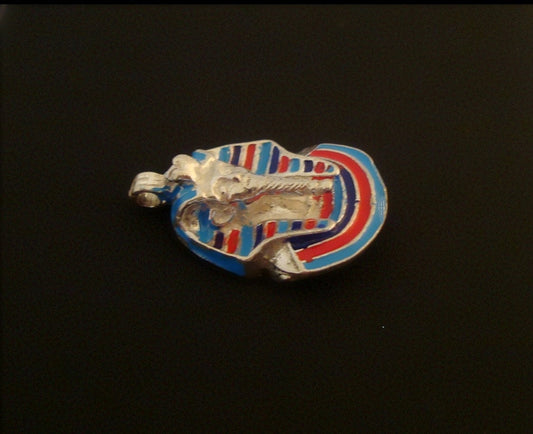 Egyptian Solid Sterling Silver Enameled Tutankhamun Tut Mask Charm Pendant Tutankhamun mask charm