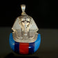 Egyptian Solid Sterling Silver Colored Inlaid Tutankhamun Tut Mummy Pendant
