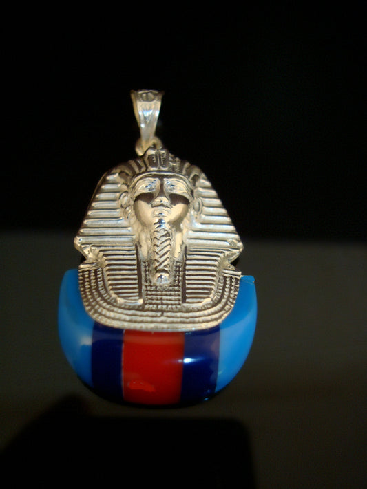 Egyptian Solid Sterling Silver Colored Inlaid Tutankhamun Tut Mummy Pendant