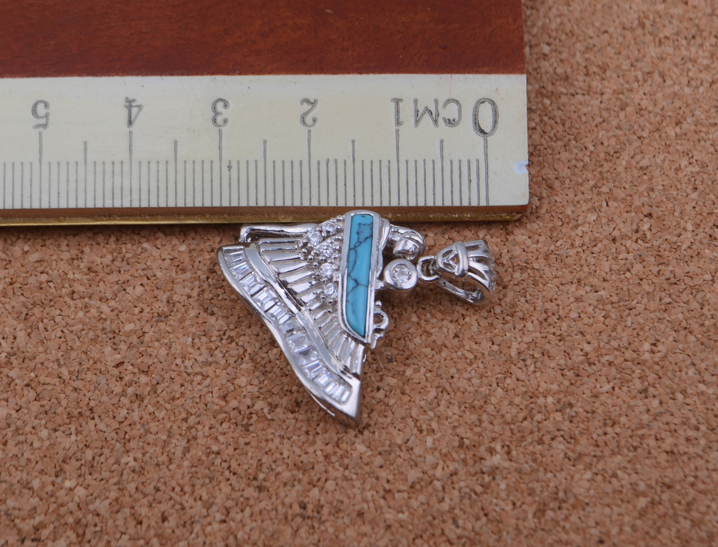 Egyptian Sterling Silver Inlaid Winged Isis With Crystals Charm Pendant