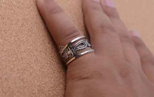 Egyptian Solid Sterling Silver Hallmarked Life Key Ankh And Lotus Ring