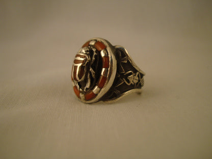 Breathtaking Egyptian Sterling  Silver Inlaid Carnelian Raised Scarab Ring