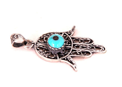 Lrg Tribal Solid Silver Filigree Khamsa Hamsa Hand of Fatima Charm Pendant Evil Eye Charm Pendant Protection