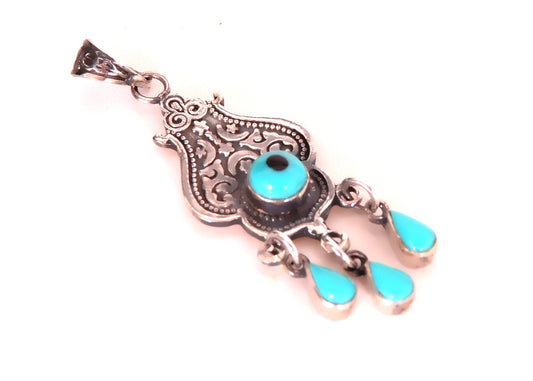 Beautiful Tribal Egyptian Siwa Sterling silver Eye Pendant Tribal Turquoise Inlaid Pendant Evil Eye Charm Pendant Protection
