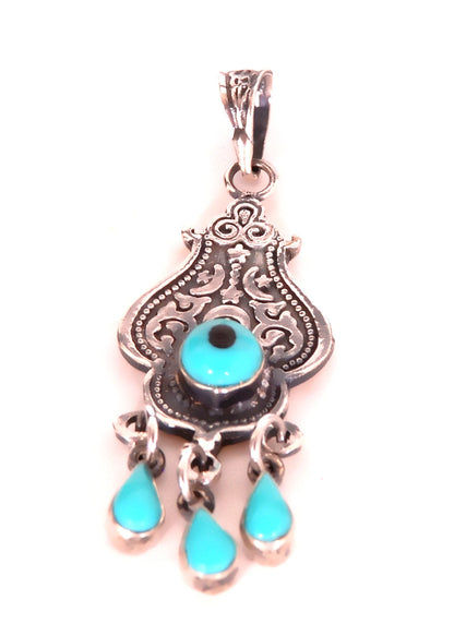 Beautiful Tribal Egyptian Siwa Sterling silver Eye Pendant Tribal Turquoise Inlaid Pendant Evil Eye Charm Pendant Protection