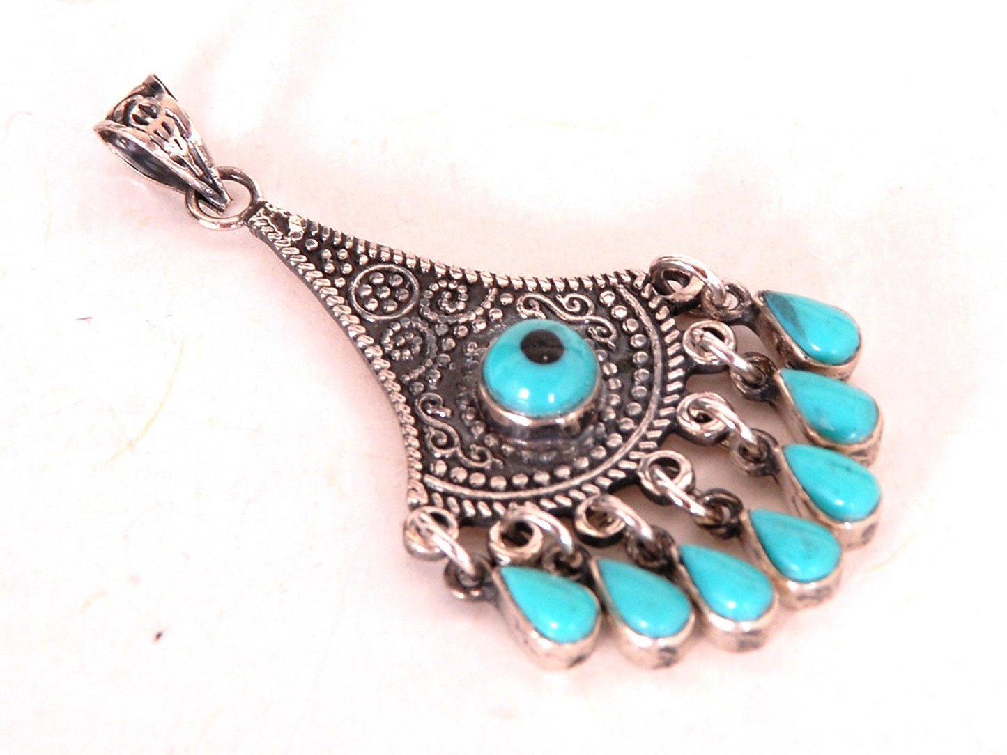 Tribal Egyptian Boho Siwa Sterling silver Eye Pendant Tribal Turquoise Inlaid Pendant Evil Eye Charm Pendant Protection