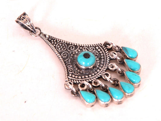 Tribal Egyptian Boho Siwa Sterling silver Eye Pendant Tribal Turquoise Inlaid Pendant Evil Eye Charm Pendant Protection