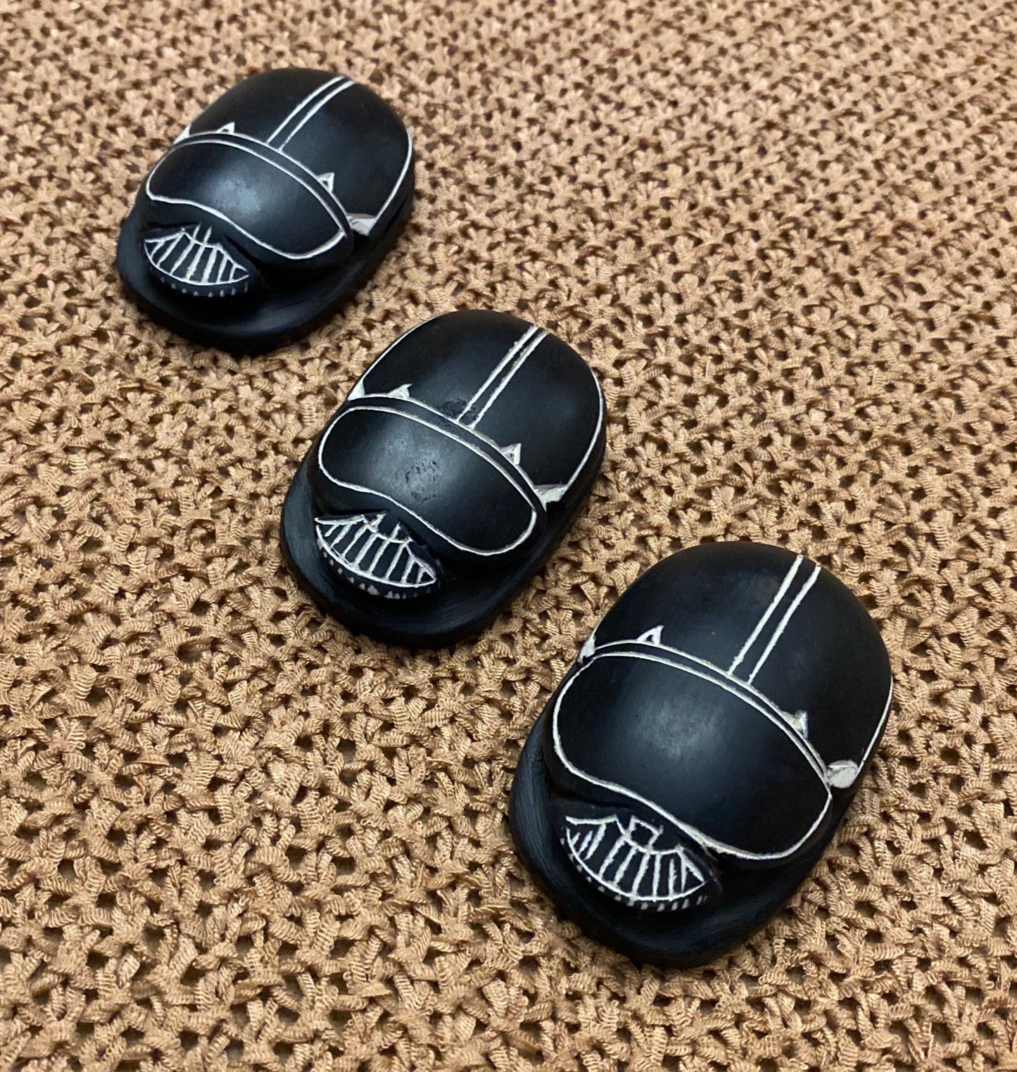 Group Of 3 Black Outstanding Black Scarabs Khepri The Sacred Beetle Statue
