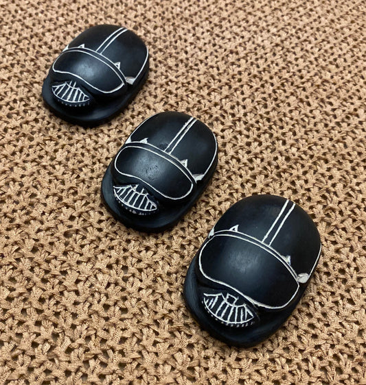 Group Of 3 Black Outstanding Black Scarabs Khepri The Sacred Beetle Statue