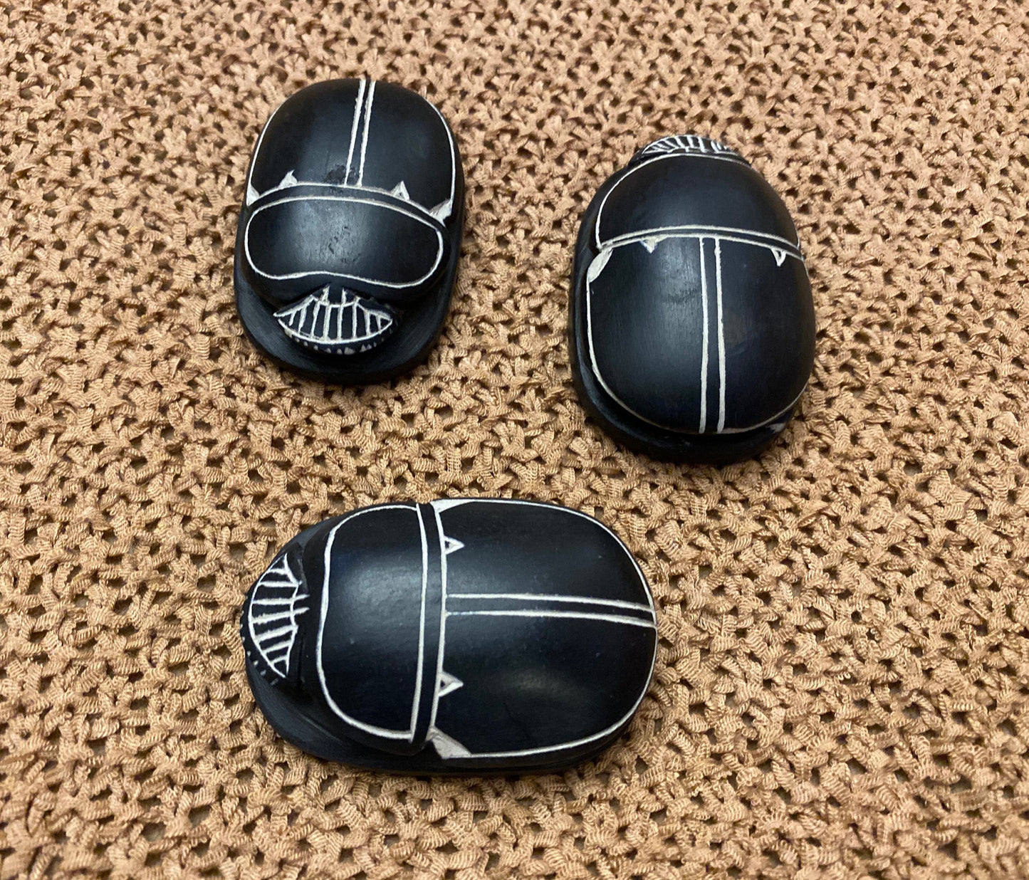 Group Of 3 Black Outstanding Black Scarabs Khepri The Sacred Beetle Statue