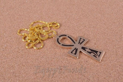 Ethnic Egyptian Brass Colored Enamelled Ankh Black Life Key Necklace Key Of Life jewelry Life Key Necklace