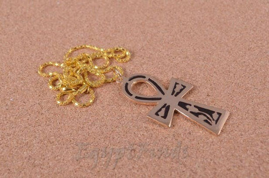 Ethnic Egyptian Brass Colored Enamelled Ankh Black Life Key Necklace Key Of Life jewelry Life Key Necklace