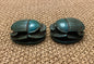 Outstanding Group Of Two Glazed Faience Scarabs Beetle Statue with Hieroglyphic On