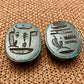 Outstanding Group Of Two Glazed Faience Scarabs Beetle Statue with Hieroglyphic On