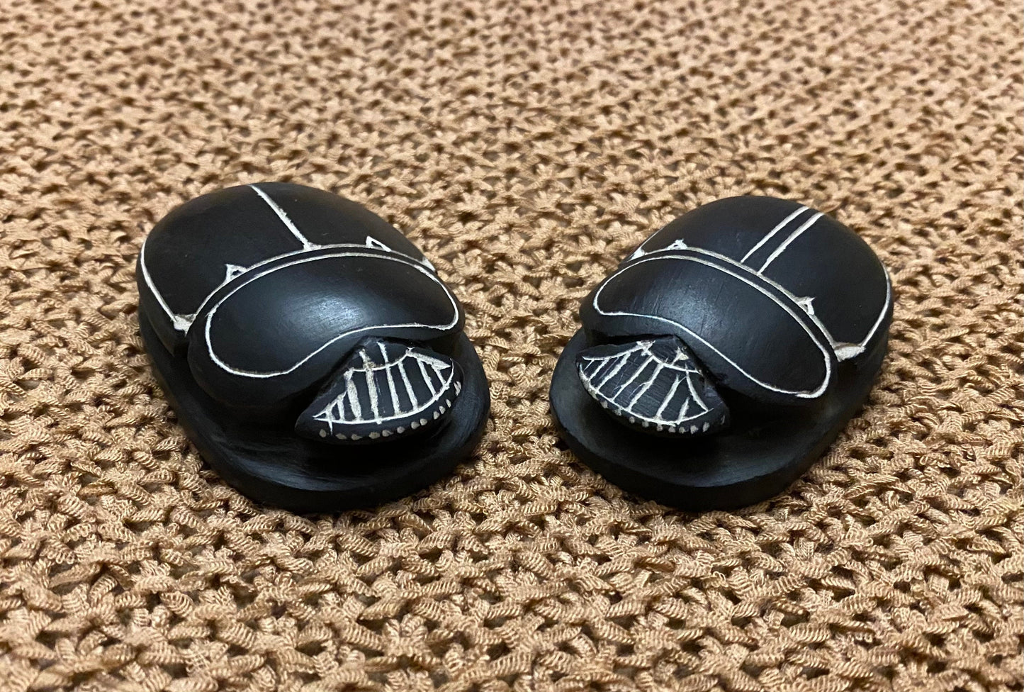 Group Of 2 Outstanding Black Scarabs Khepri The Sacred Beetle Statues